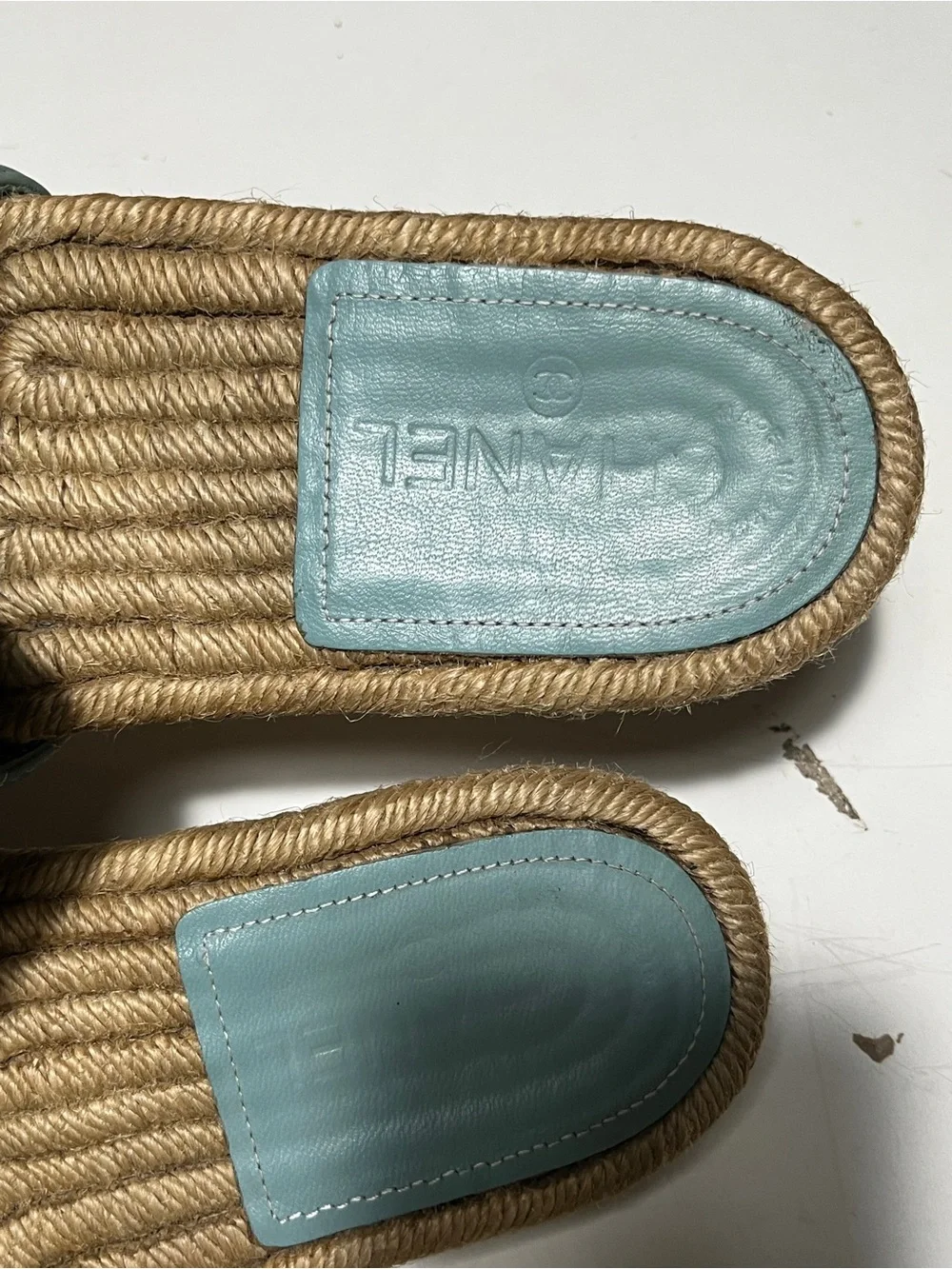 CHANEL Quilted Slide Sandals in Aqua and Rope